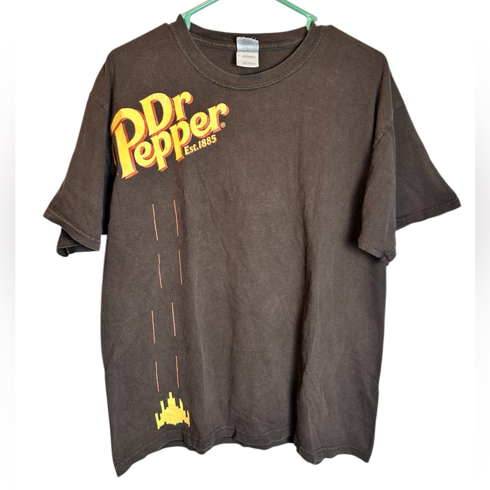 Vintage RARE Dr. Pepper Brown Major League Gaming Space Invaders Tee Size Large